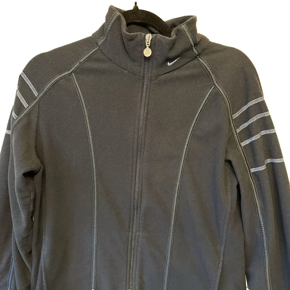 Nike Fleece Jacket Women XL Dark Blue‎ Full Zip Mock Neck Athleisure Pockets